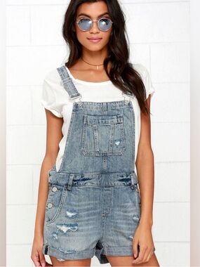 Blank NYC Light Blue distressed Denim overall Shorts size 28